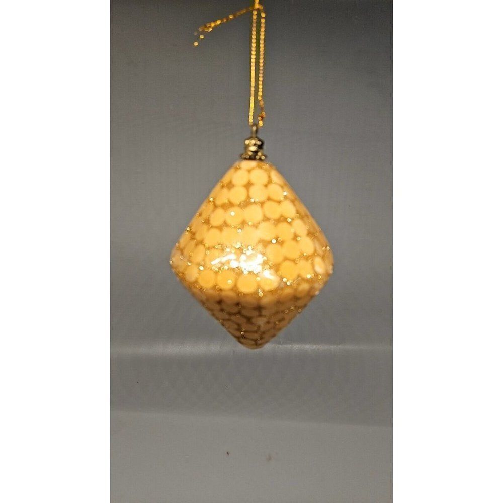 Set Of (4)Vtg Christmas Ornaments Shiny Glitter Sequin Golden Glam - Picture 4 of 6